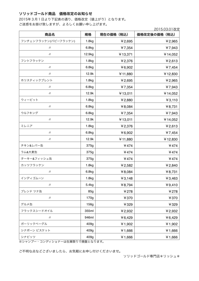 価格改定の価格案内png版